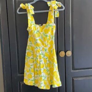 ZARA Lemon Print Sundress with Bow Straps SZ XS NWT